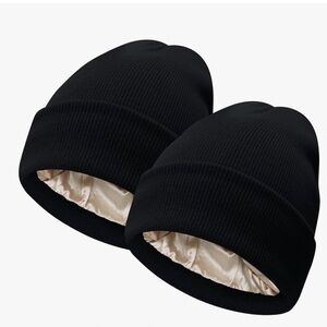 New PFFY 2 Packs Women’s Satin Lined Beanie Hat Silk Lining Winter Black